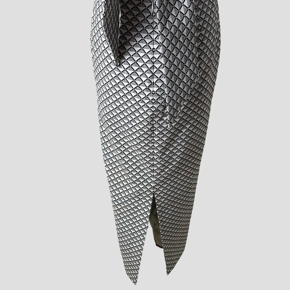 Karen‎ Millen Geometric Jacquard Halter Maxi Dress 8 Black White Cut Out Column - Picture 11 of 15